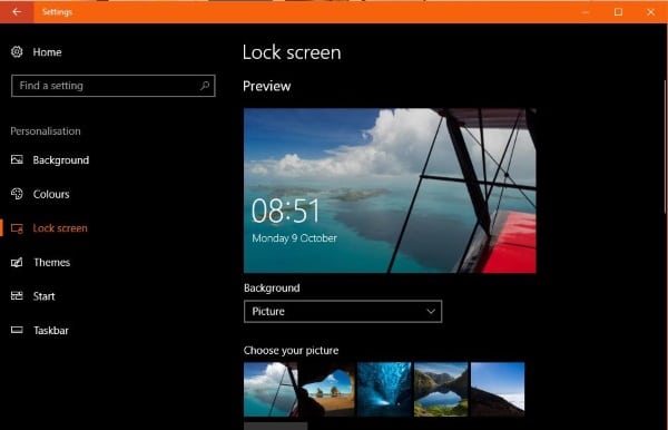 lock screen not changing windows 10