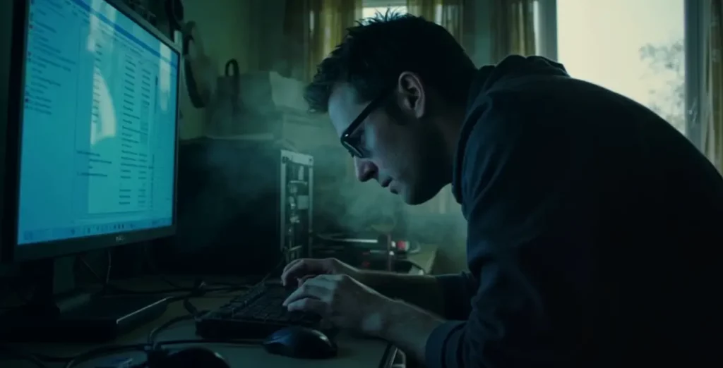 A person troubleshooting how to fix a frozen mouse on a desktop computer by reviewing Task Manager on the screen