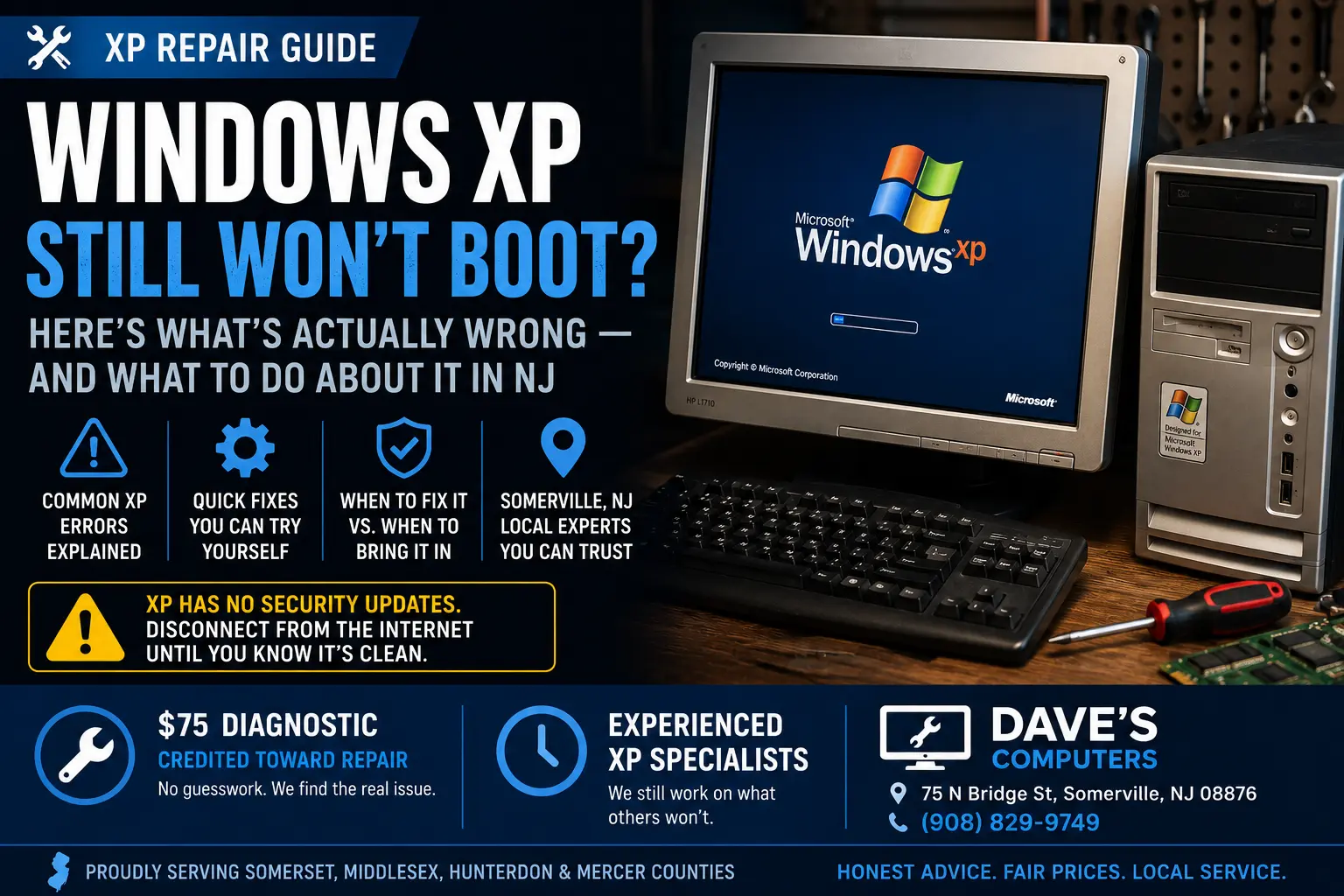 Windows Xp Problem Windows XP Won't Boot, Blue Screen, Slow PC Fix NJ | Dave